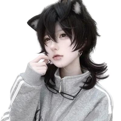 Sofeiyan περούκα Wolf Mullet Wolf Long Stylish Layer Όμορφος φυσικός μικρός Ρούχα προσώπου Harajuku Makeover Cosplay Full Wig Μαύρη περούκα Cosplay Unisex