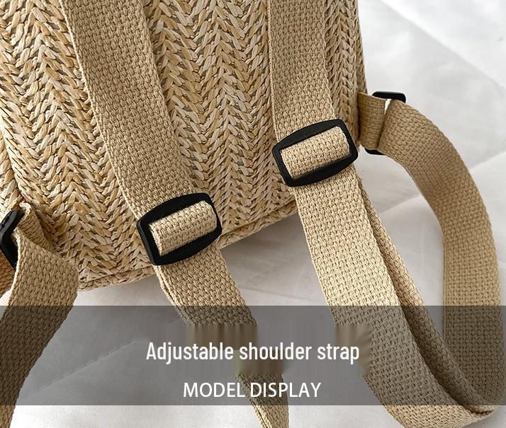 Ethnic Style Double-Layer Zipper Straw Backpack