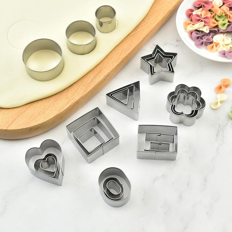 New 24 Pcs/Set Cookie Cutter Stainless Steel Fondant Cake Baking Mold Round Heart Flower Star Shape Biscuit Decorating Moulds