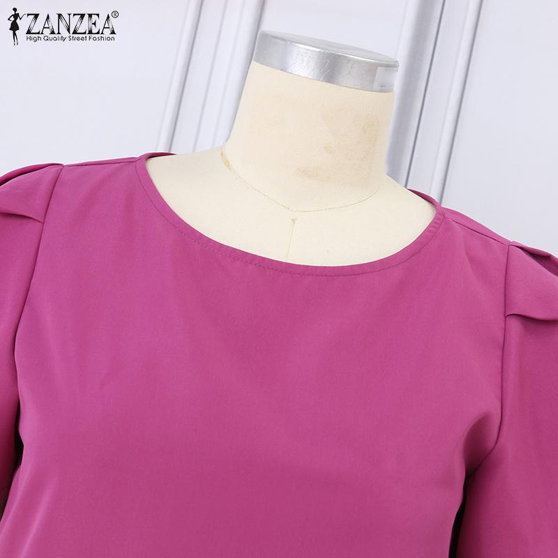 ZANZEA Damen Sommerkleid Lässig Rundhals Puffkurzarm