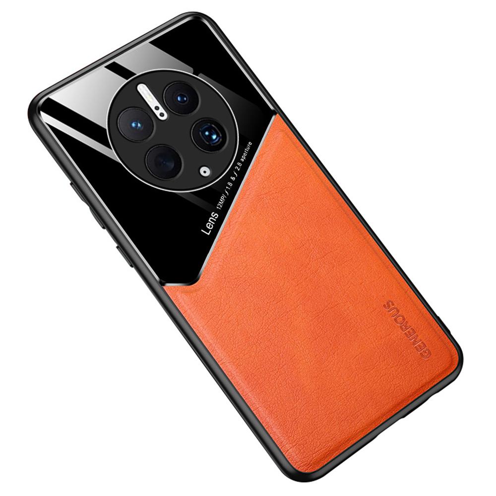 

For Huawei Mate 50 Pro 4G Anti-Drop Phone Case TPU+PC+PU Leather Slim Phone Cover Support Magnetic Car Mount Orange