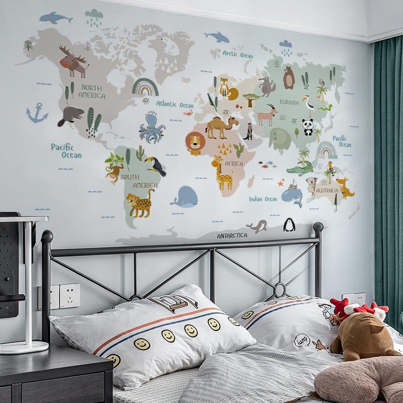 Animal Map Wall Stickers for Kindergarten Classroom Decoration