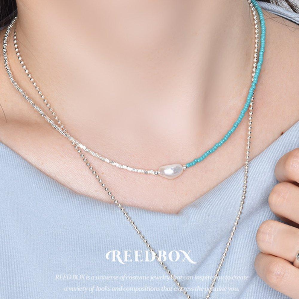 Silver 925 Aqua Turquoise Bead Natural Freshwater Pearl Point Necklace