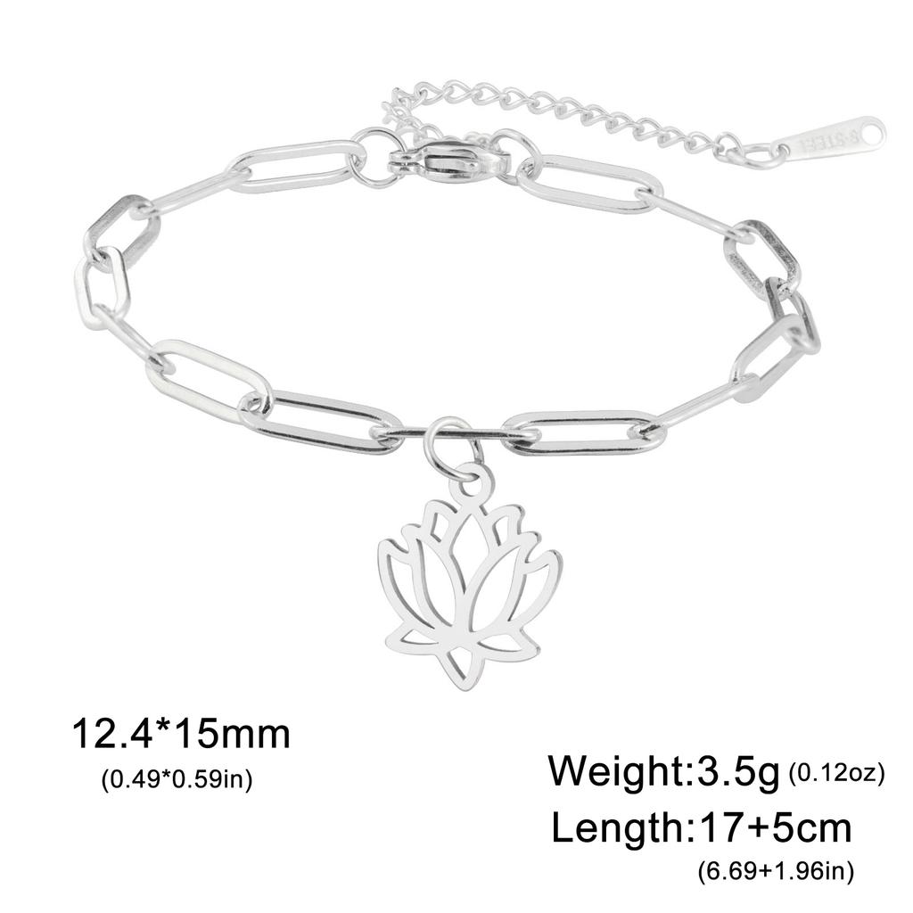 Lucktune Lotus Flower Charms Bracelets Stainless Steel Buddhism Gold Color Chain Bracelet for Women Fashion Boho Jewelry Gift