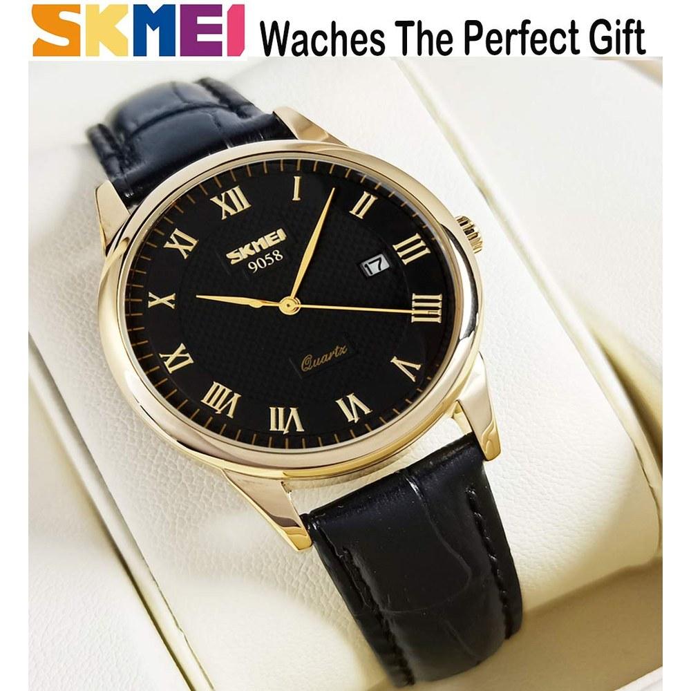 SKMEI Men's Business Wristwatch Waterproof Leather Belt Quartz Analog Casual Simple Date Day Lightweight Classic Gift for Father's Day