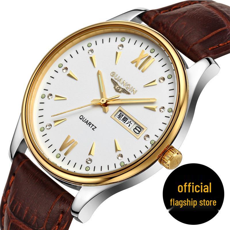 

Швейцарские мужские высококлассные светящиеся водонепроницаемые кварцевые часы из кожи с двойным календарем