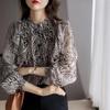 Female Spring and Summer Thin Section Long-sleeved  Ruffled Loose Chiffon Shirt Striped Commuter Temperament Shirt