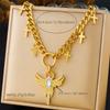 Stainless Steel Multilayer Sun Star Cross Pendant Necklace Women Neck Chain Jewelry Gift