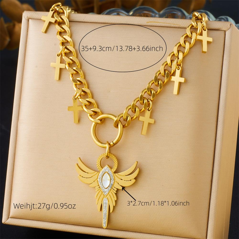 Stainless Steel Multilayer Sun Star Cross Pendant Necklace Women Neck Chain Jewelry Gift