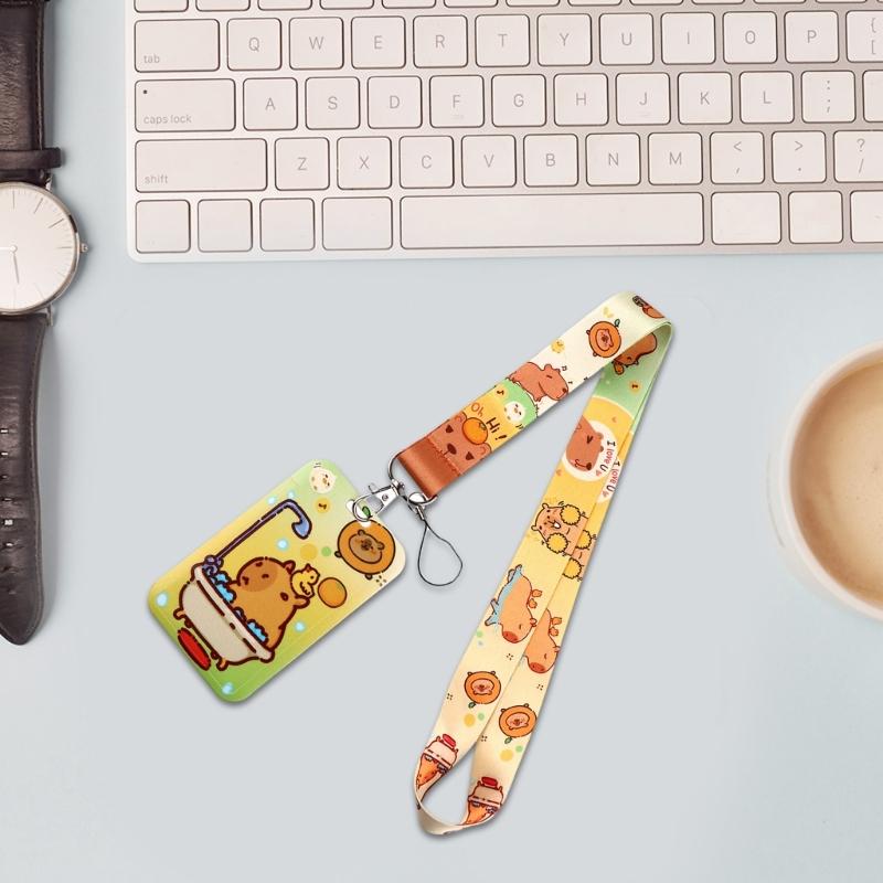 Beautiful Neck Strap Badge Card Holder with Strap Capybara Lanyard with Keychain for Women Teacher Nurse Doctor Student