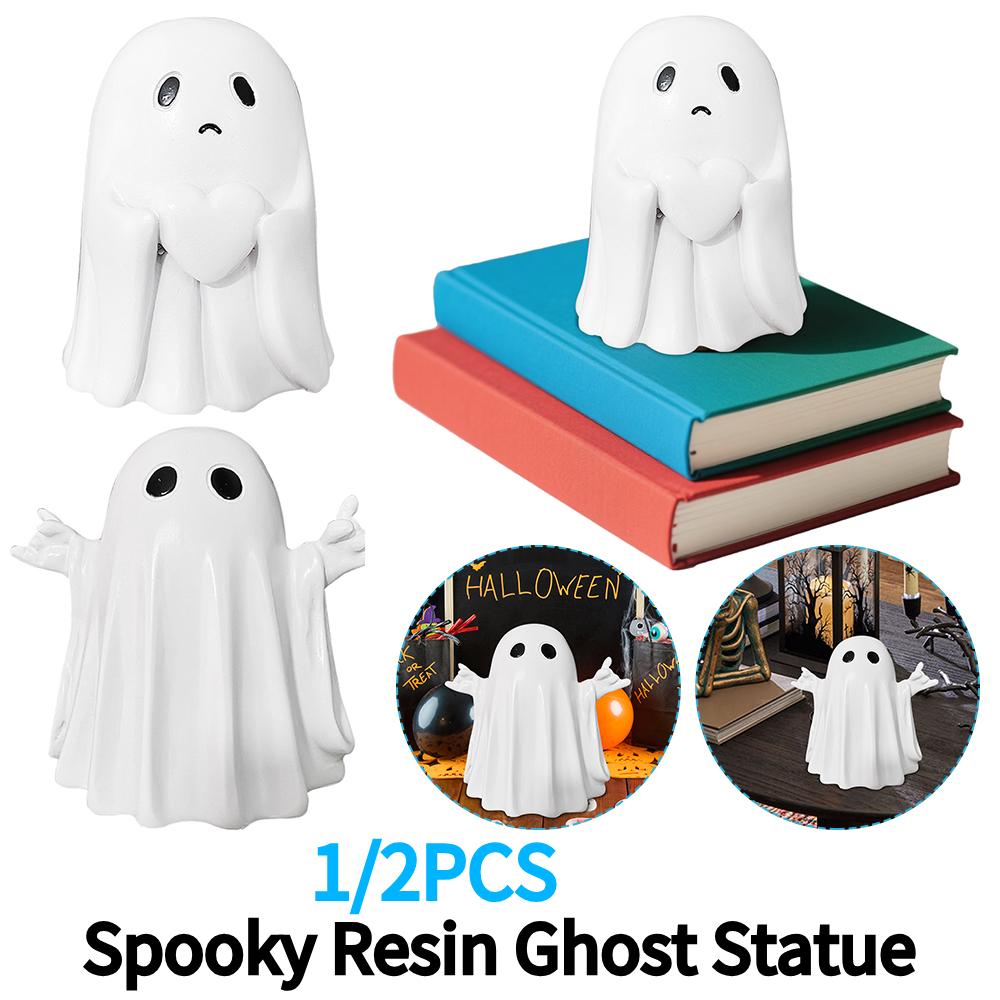 1/2PCS Halloween Cute Rock Ghost Statue Cute Finger Ghost Ornaments Rock Spooky Resin Statue for Indoor & Porch Halloween Decor