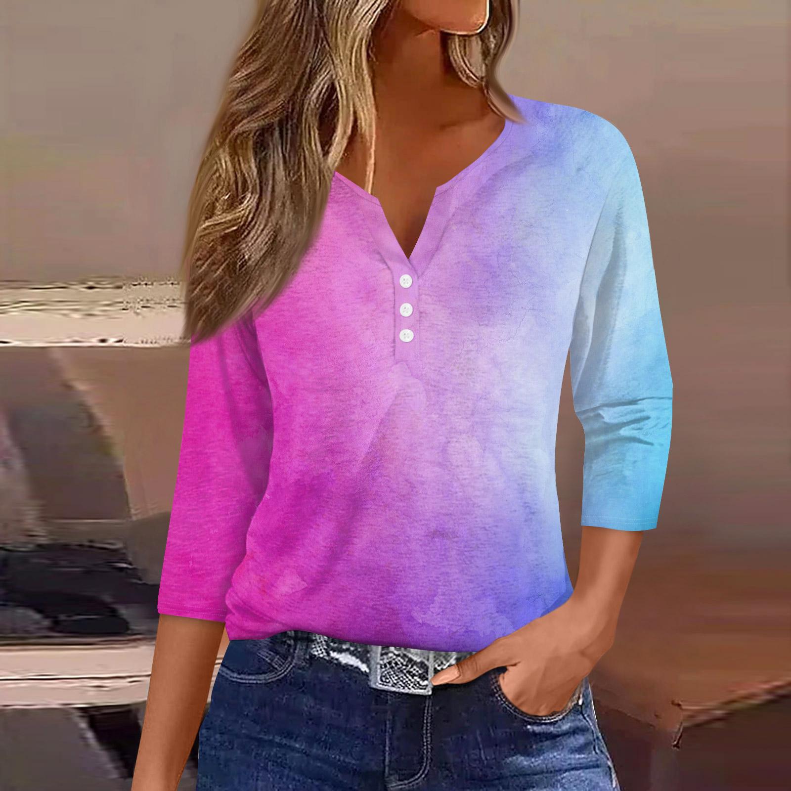 

Жен. Футболка Футболка С принтом Пуговицы Рукав 3/4Ежедневно Выходные Мода Классический Топ с v-образным вырезом Обычный XL