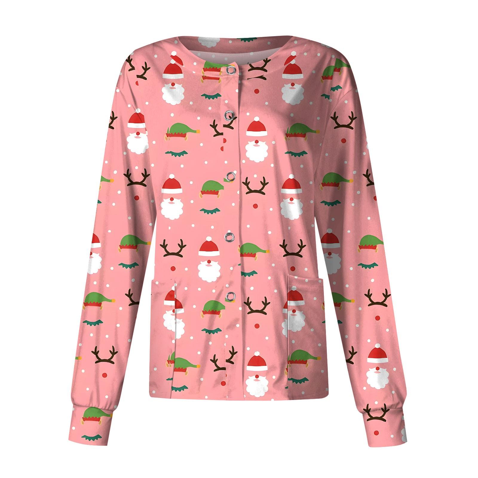 

Women s Casual Fashion Long Sleeve Standing Lapel Single Breasted Christmas Printed Protective Workwear Jacket Top XL рожевий