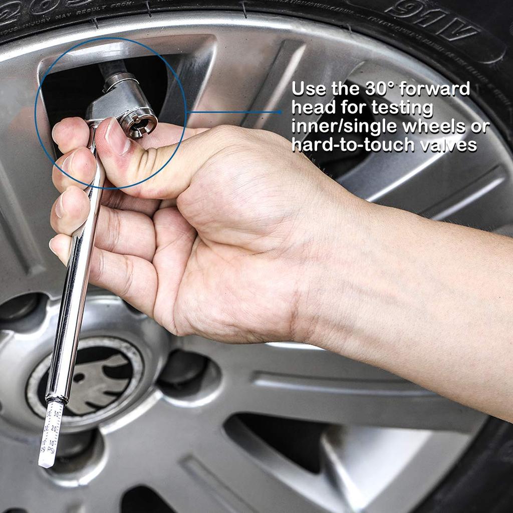 CZC AUTO Pencil Tire Pressure Gauge, Dual Head Trucks Air Gage, Accurate Mechanical Dually Chuck Wheel Service Checker, Stainless Steel Stem For Car