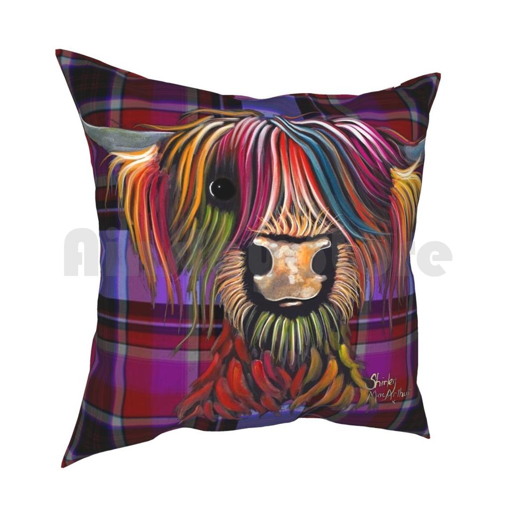 Scottish Highland Cow  Tartan Oliver P  By Shirley Macarthur Pillow Case Printed Home Soft DIY Pillow Cover Cow Clan