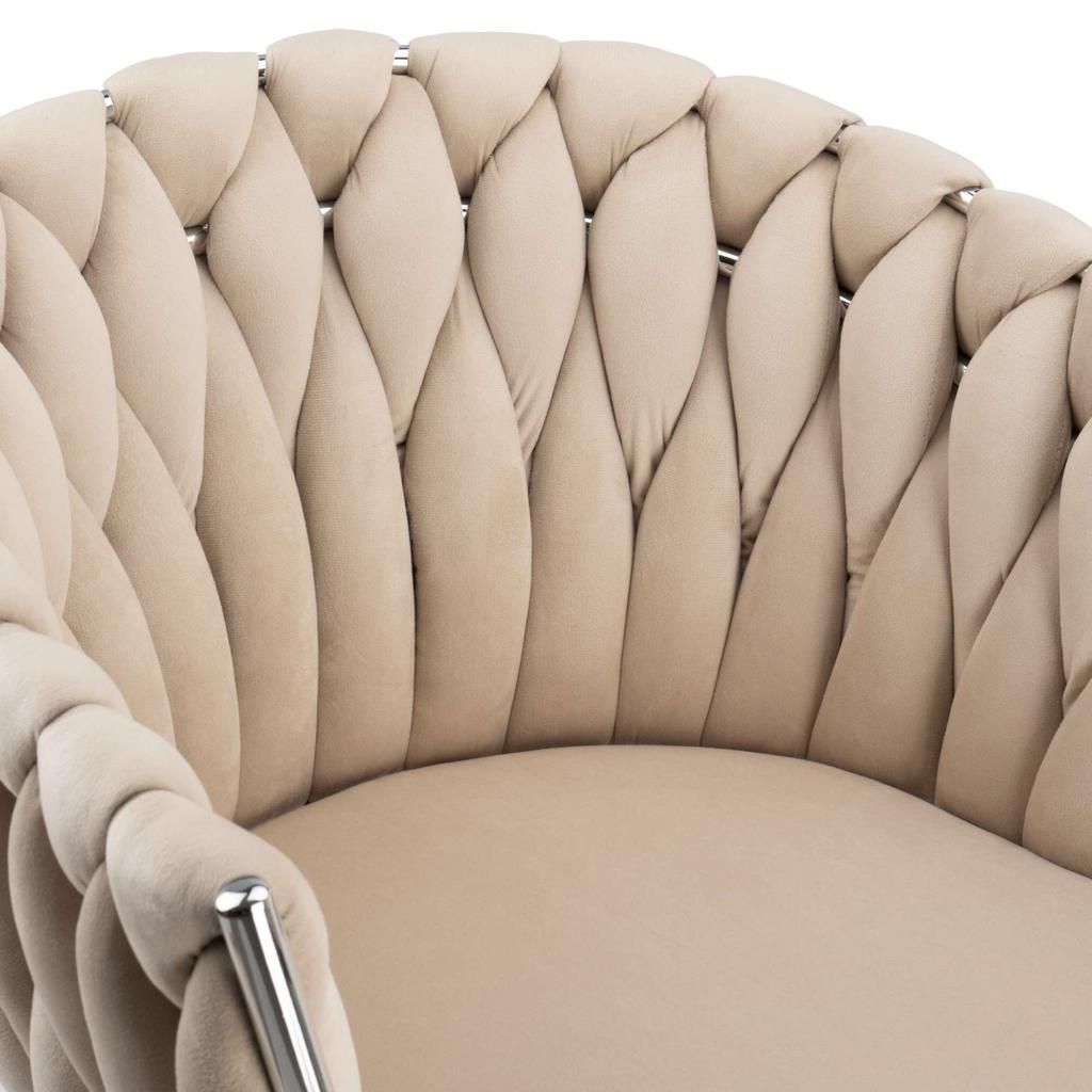 Geflochtener Veloursstuhl Cofton Chrom Samt Beige