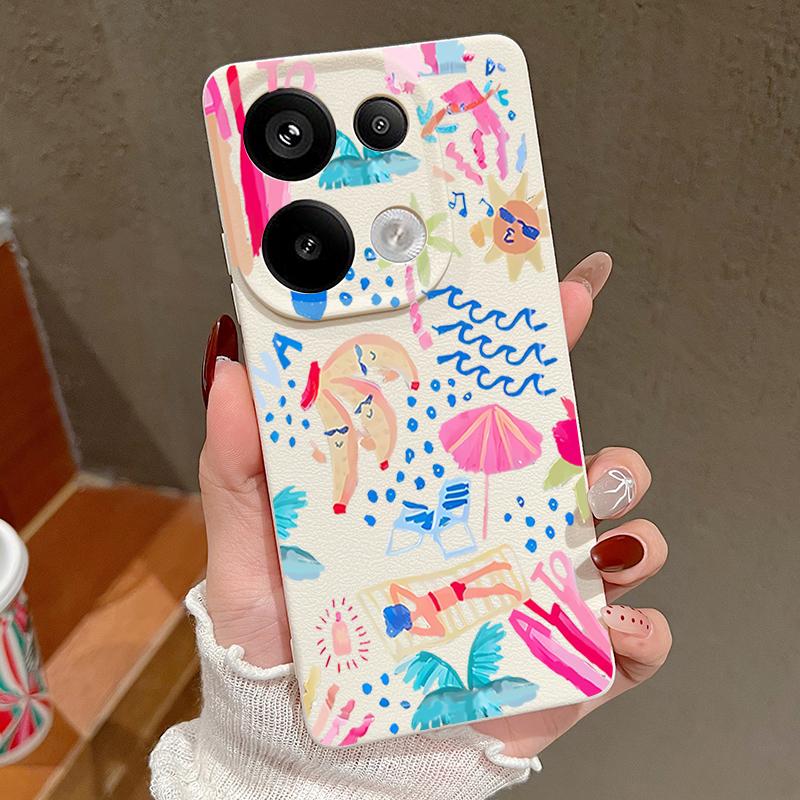 Kreslený pouzdro na malování na dovolenou pro Xiaomi Redmi Note 14 13 Pro 5G 4G 12 11 Funda Xiaomi 14T 13T 11T Pro Silikonový kryt s koženou texturou