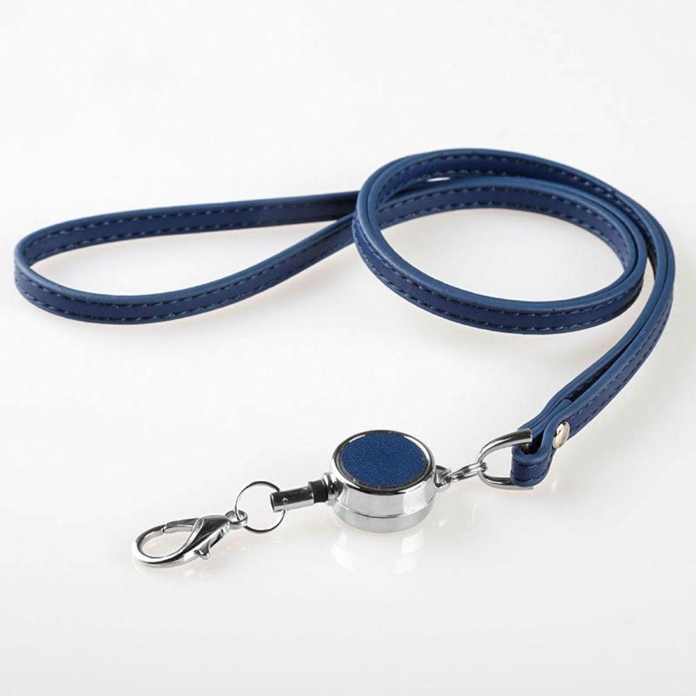 Leather Retractable Neck Strap Bright Colors Neck Hanging Lanyards Telescopic Sling Name Tag Business ID Badge Holder
