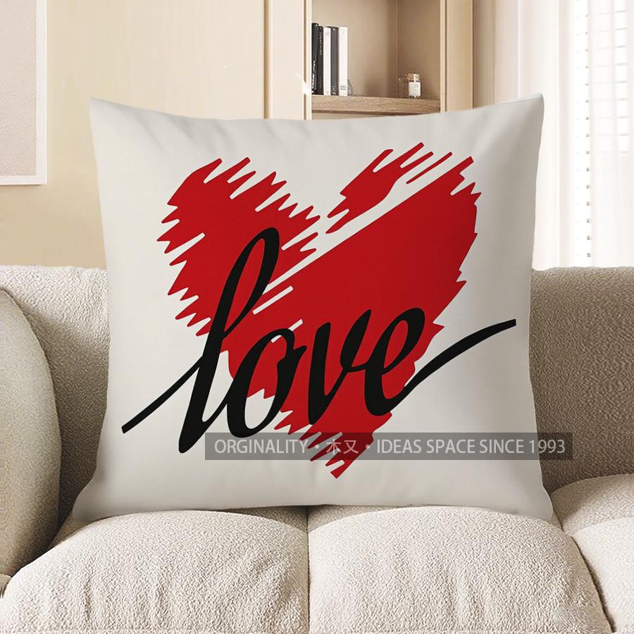 Home Decor Red Background With White Heart Pattern Pillow Pattern Cushion Cover Suitable For Sofa Bedroom Car Pillow Cover
