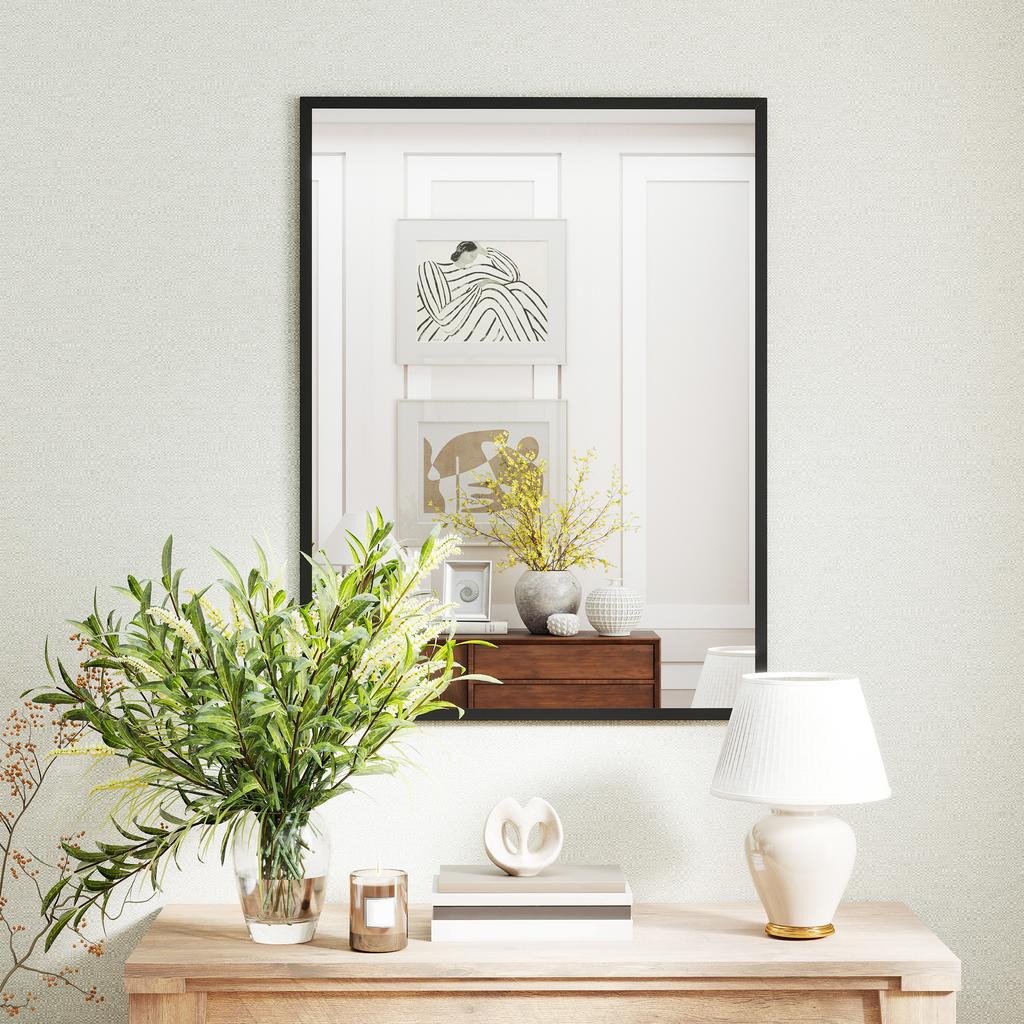 Wall Mirror, Rectangular, 76 x 101 cm, Black Wooden Frame