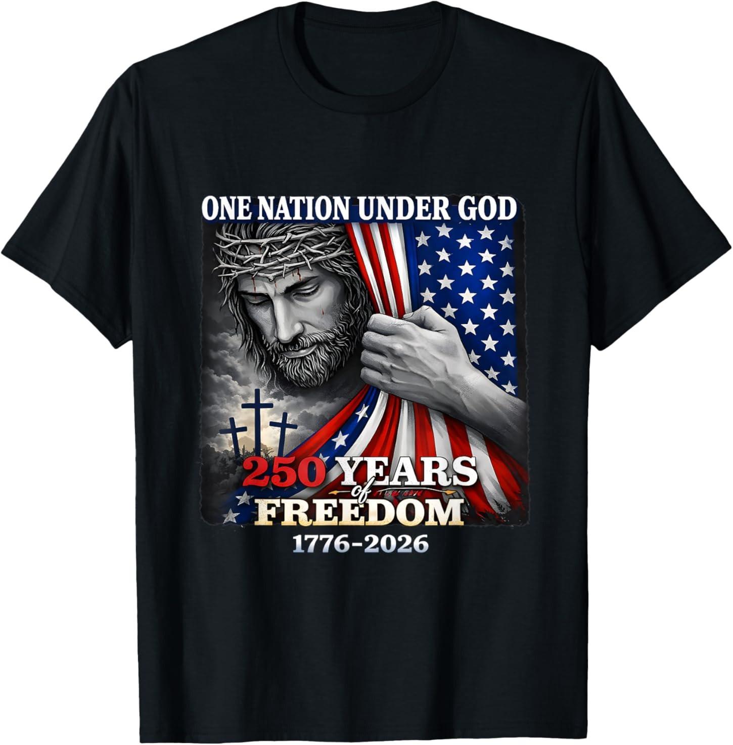 One Nation Under God 250 Years Freedom Patriotic T-Shirt S разноцветный