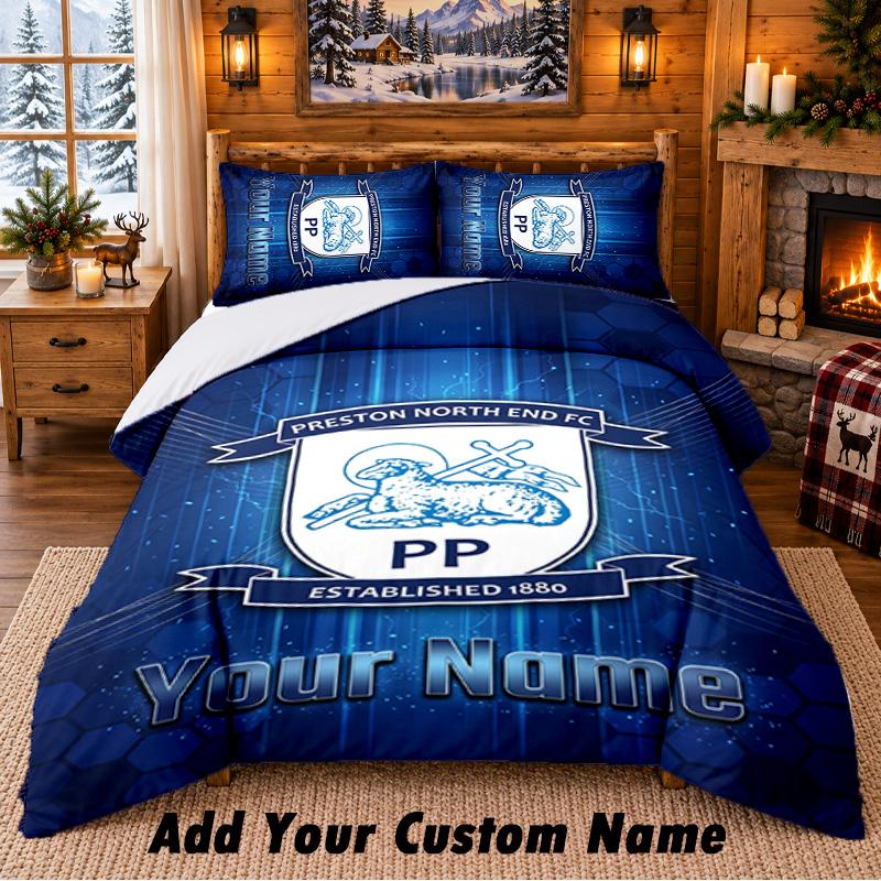 Preston North End Pattern Bedding 3Pcs Set Custom Name, Bed Sheet And Pillowcases For Home Bedroom