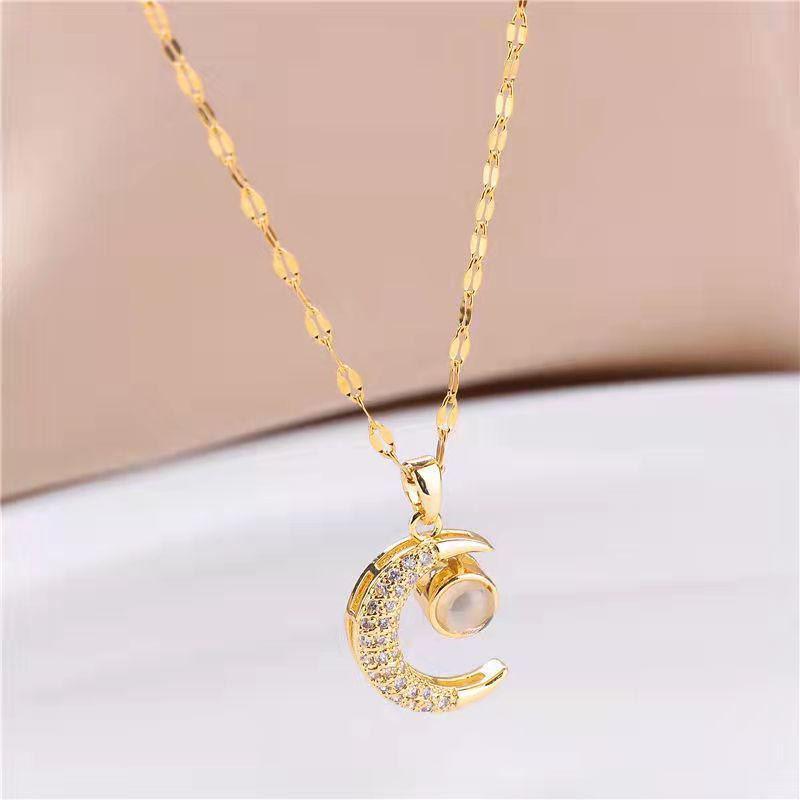 100 Languages 'I Love You' Projection Necklace - Star & Moon Diamond Clavicle Chain Pendant