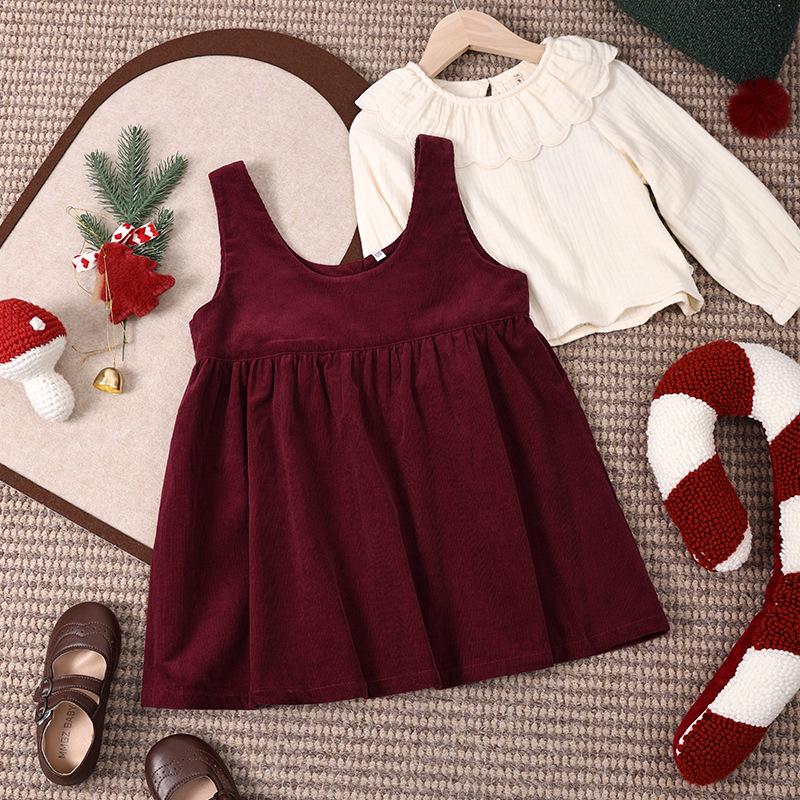 

Clearance: Stylish Christmas Corduroy U-Neck Sleeveless Dress for Baby Girls 110 cm