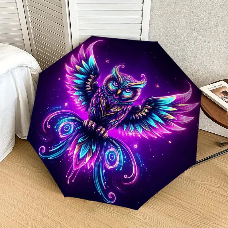 1pc Neon Owl Artwork Umbrella with Plastic Handle,Suitable for All Seasons Home Travel Outdoor UmbrellaDD1384