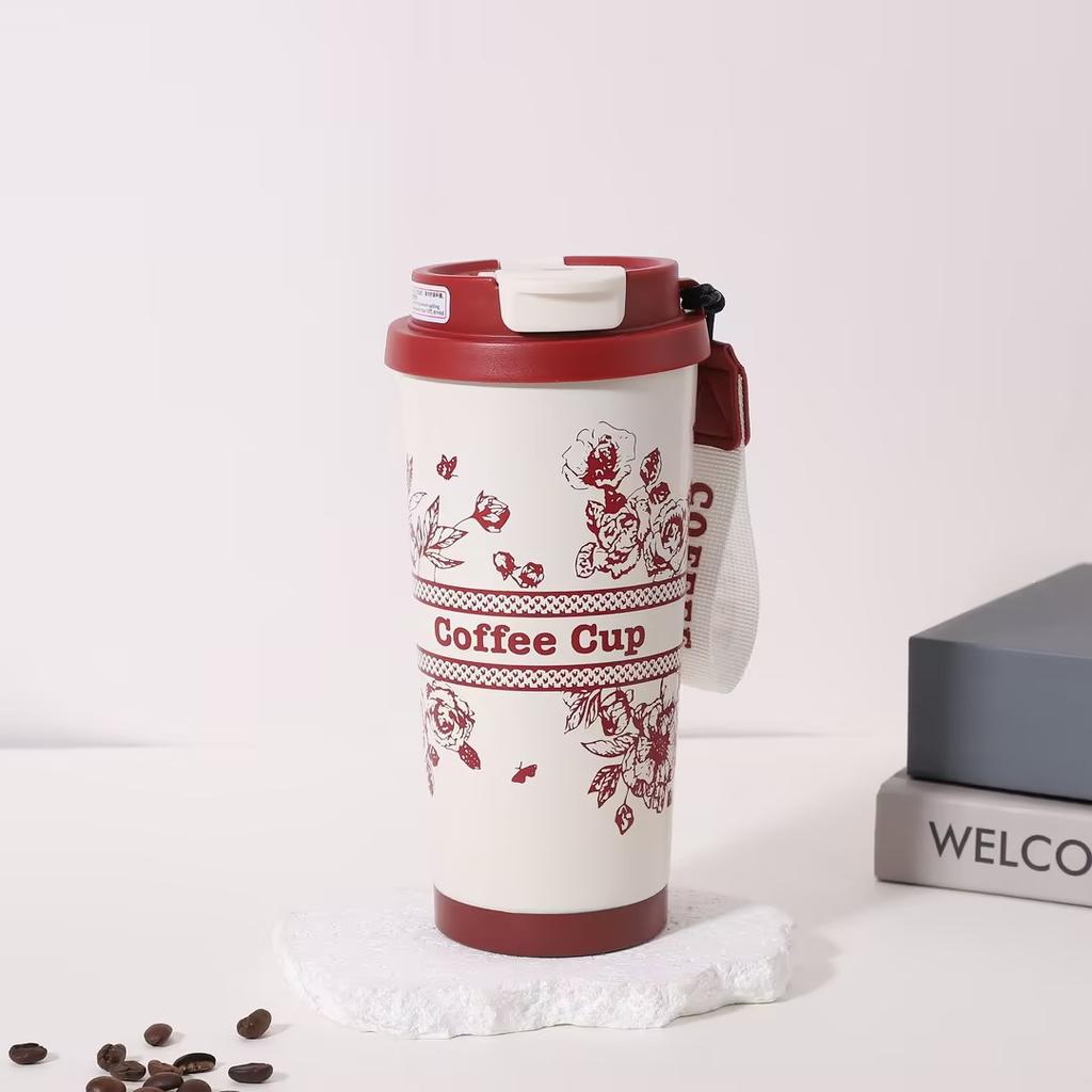 New lily of the valley 316 stainless steel coffee cup ceramic liner thermos cup large capacity high-value gift water cup