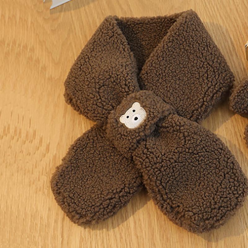 New Fleece Baby Scarf Gloves Children Winter Cute Bear Warm Mittens Scarves Student Full Finger Gloves Knitted Kids Gloves