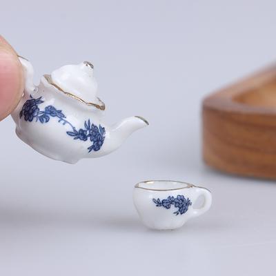 6Pcs Dollhouse Miniature Dining Ware Porcelain Tea Set Dish Cup -Flower Pattern