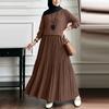 ZANZEA Abito casual musulmano da donna, girocollo, manica lunga, ampio, plissettato