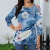 Women's Floral Print Round Neck Top With Three Quarter Sleeves T-Shirt Three Quarter Sleeves T-Shirt