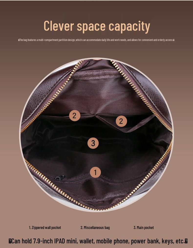 Men's Soft Leather Crossbody Shoulder Bag Briefcase Backpack, Horizontal Style