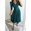 Autumn V-neck Waist-Cinching Bubble Sleeve Swing Dress