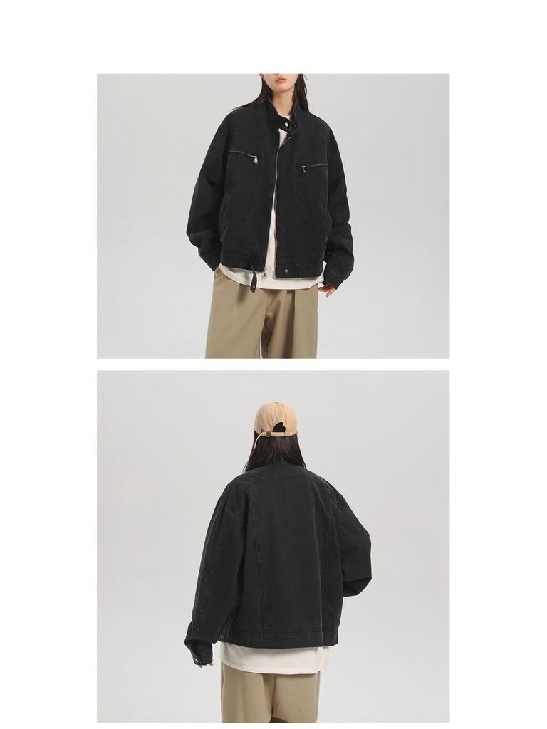 Trendige Retro Unisex Jeansjacke mit Stehkragen - Lässige Herbst-Arbeitskleidung