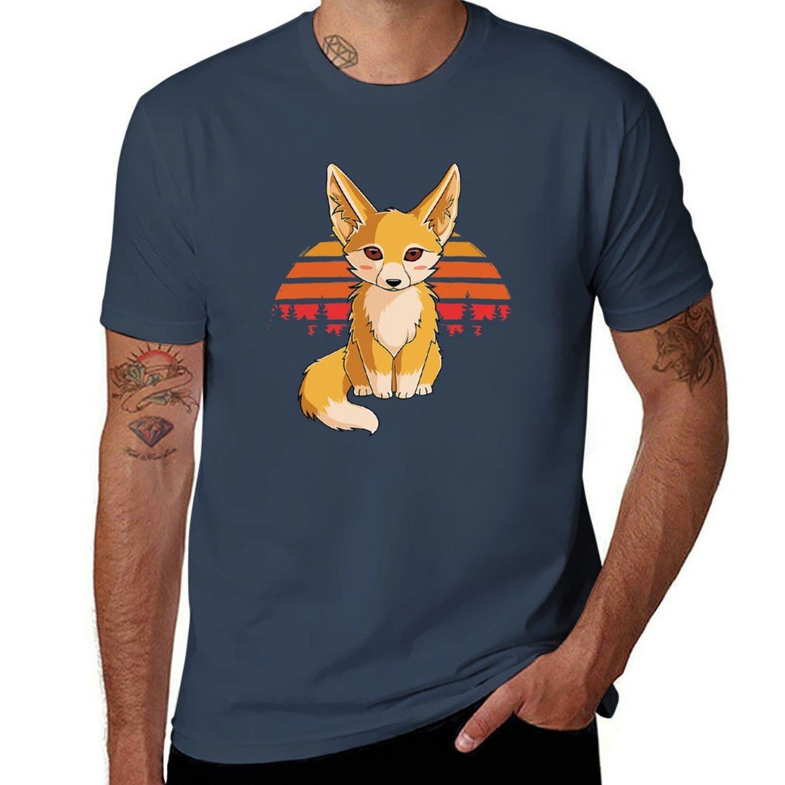 Retro Vintage Fennec Fox Cute Foxes TShirt Work Outdoor Short Sleeve Tee S