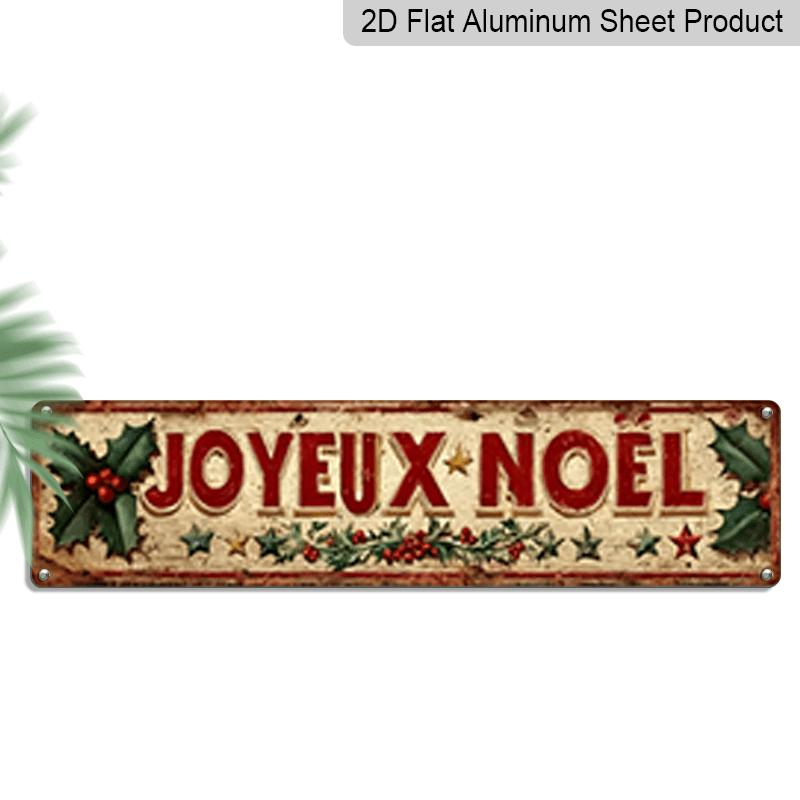 

2D Flat Printing, 1 Piece of Retro JOYEUX NOEL” Aluminum Logo-holiday Christmas Wall Decoration with Holly and Berries, Country Holiday Decoration 40cm x 10cm