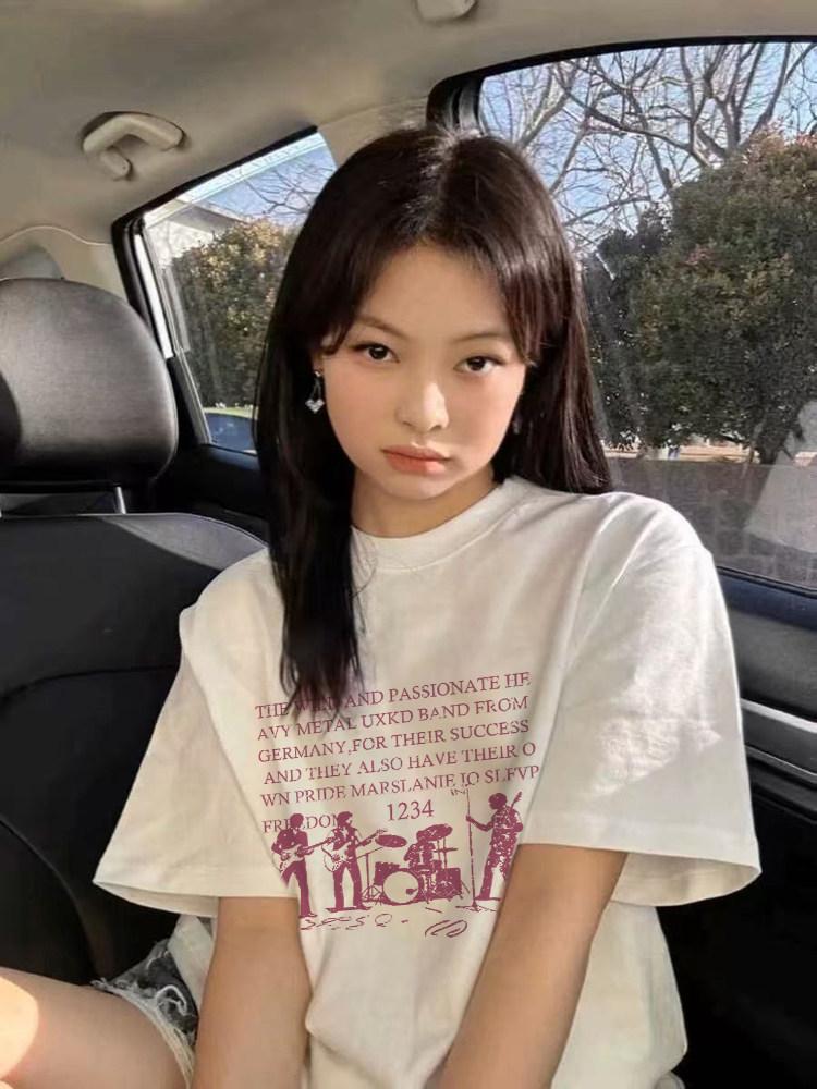 Fat MM Pure Cotton American Retro Short-sleeved T-shirt Women's Summer Loose Extra Large Size Catties Niche Design Top Tide