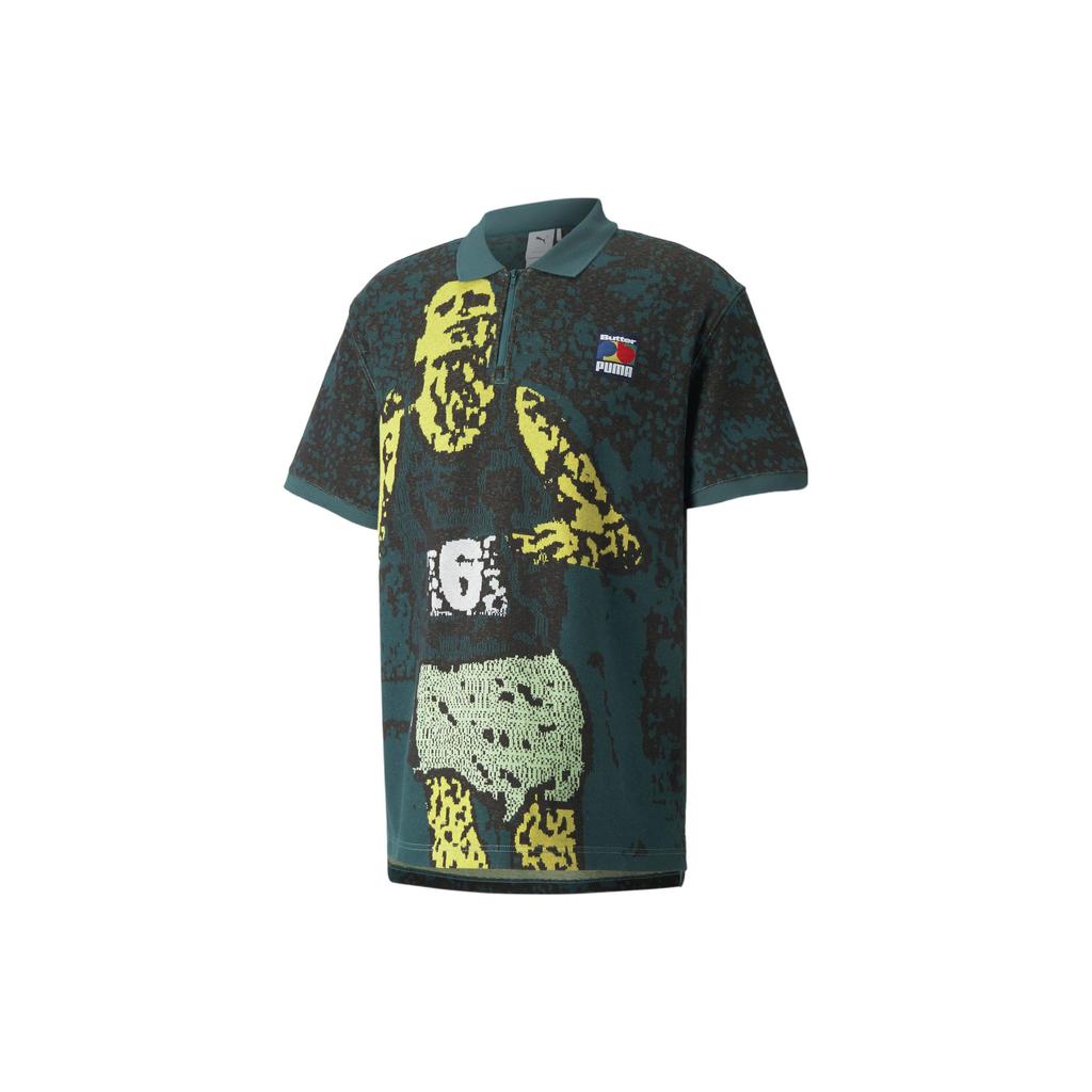 Puma Butter Goods Collaboration Graphic Print Short Sleeve Polo Shirt Men Tops Green 534059-50