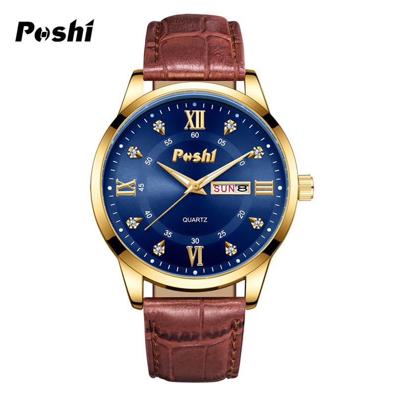 POSHI Men's Business Quartz Watch Fashion Glow-in-the-dark Waterproof Double Calendar Watch for Women