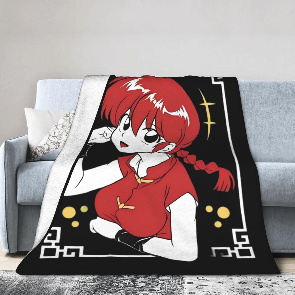 Ranma Saotom Anime Knitted Blankets Coral Fleece Plush Super Warm Throw Blankets for Bedroom Sofa Bed Rug