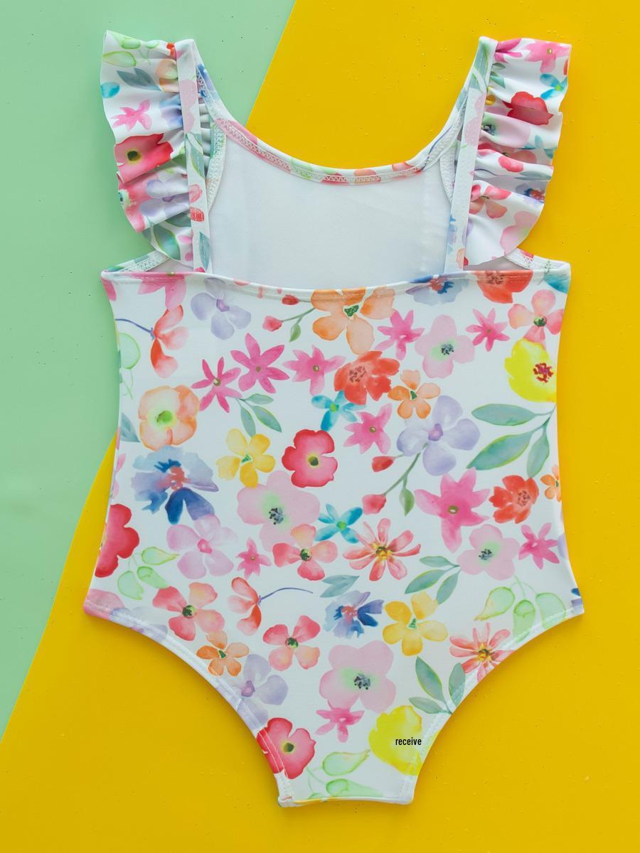 

2024 Цветочный купальник с оборками на бретелях для девочек - Слитный летний купальник для детей среднего и старшего возраста 18-24 months