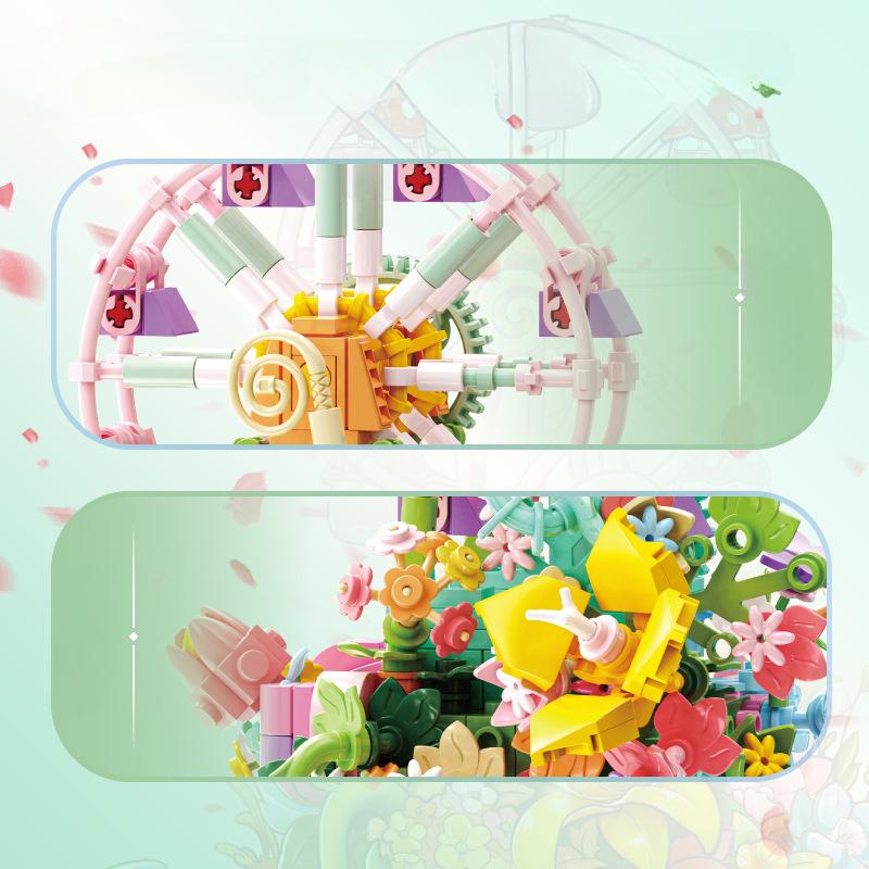 Girl Series Colorful Paradise Ferris Wheel Music Box Girl Assembled Building Blocks Toy Gift No Box