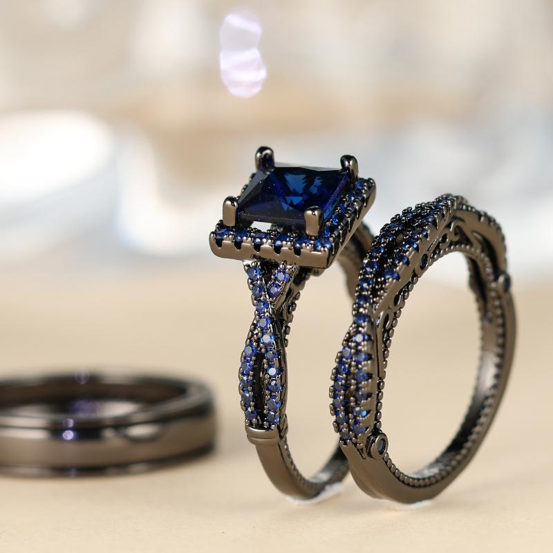 Charm Couple Rings Men Stainless Steel Rhinestones Zircon Women Wedding Band Set Valentine Day Jewelry