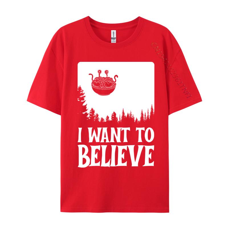 Flying Spaghetti Monster Fsm Pastafari I Want To Believe T Shirt 2024 New Fashion Hip Hop Cotton Fabric Men's T-Shirt Printing