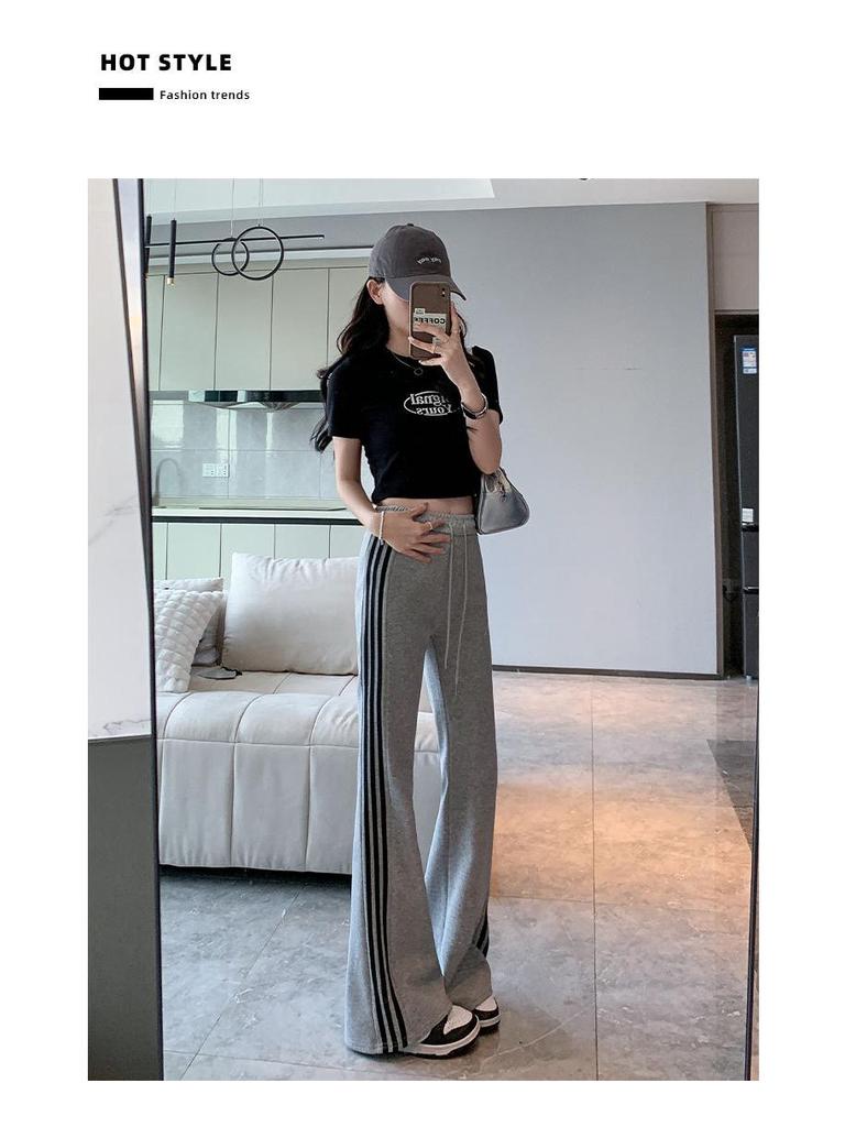 Mamba Cotton Casual Flare Pants - Women's High-Waist Striped Sport Trousers (2024 Autumn/Winter Collection)