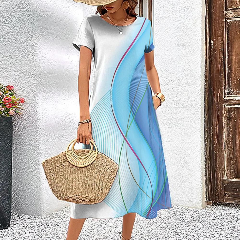 

Классическая женская одежда Простые женские платья Цветовая палитра Короткие рукава Длинное платье Вечеринка Круглый вырез Пуловер Ретро одежда 4XL