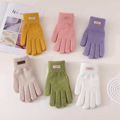 Luvas de Ciclismo de Inverno Femininas Espessas com Ecrã Tátil - Design Bonito, Quente, à Prova de Frio em Tricô de Cinco Dedos